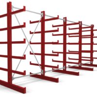 Kragarmregal doppelseitig rot lackiert 5 Ständer mit festen Armen