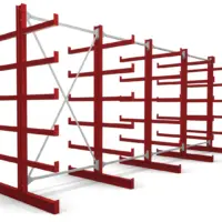 Kragarmregal doppelseitig rot lackiert 5 Ständer mit festen Armen