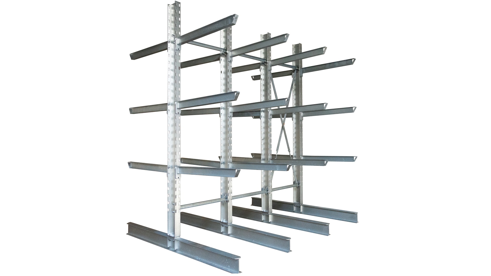 Kragarmregal doppelseitig feuerverzinkt Höhe 4200 mm Tiefe 1200 mm Kragarme einhängbar