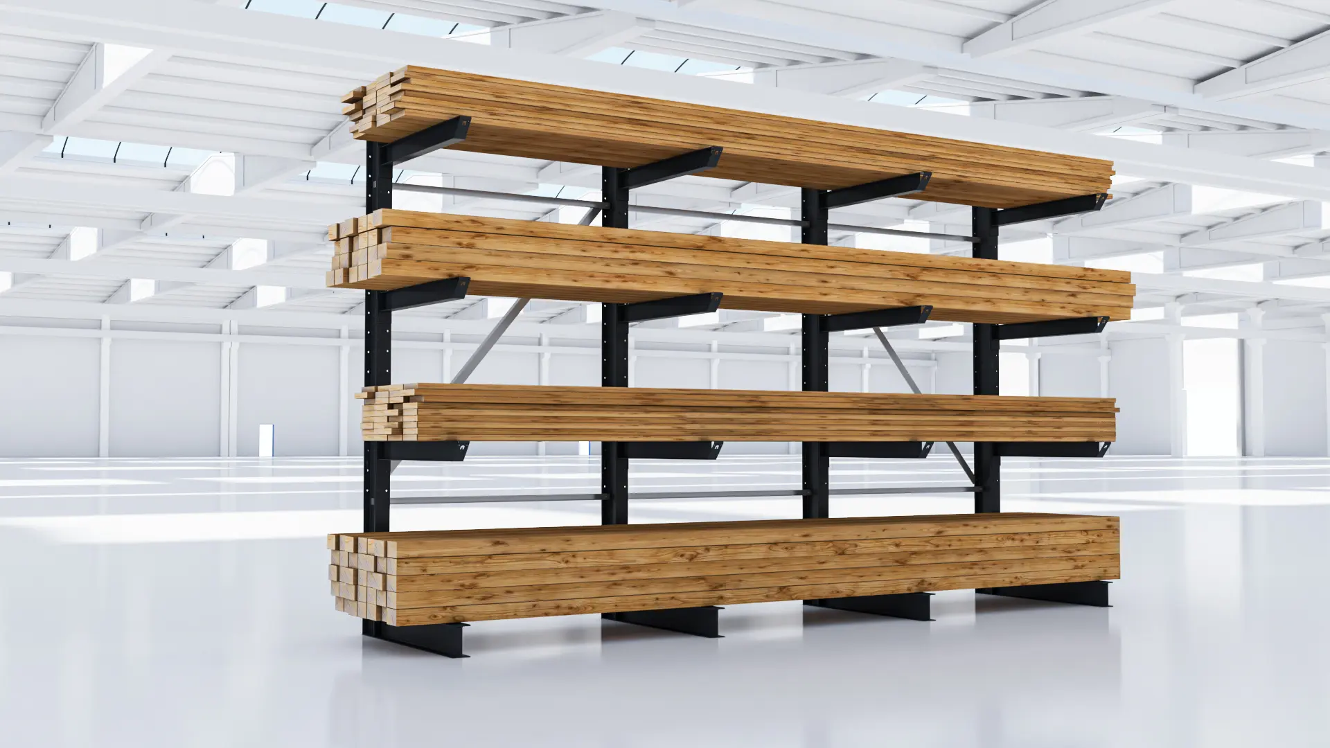 Kragarmregal einseitig lackiert Höhe 2.560 x 1.000 mm 2.560 mm Nutztiefe 1.000 mm